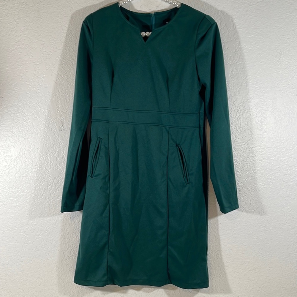 OASAP Green Midi Dress Front Pockets Size Large NEW
